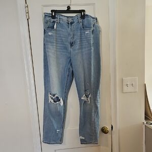 American Eagle Outfitters Women Light Blue Distressed Straight-leg Denim Jeans